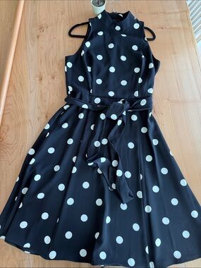 Lauren Ralph Lauren Black and White Polka Dot Sleeveless Midi Dress